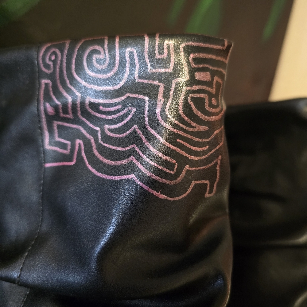 HANDCRAFTED Upcycled Faux Leather Black Boots HANDPAINTED Kitten Heel Ankle Shoe - Picture 16 of 17